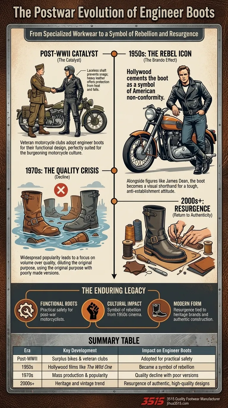 Comment les bottes d'ingénieur ont-elles évolué dans la culture d'après-guerre ? Du vêtement de travail à l'icône rebelle Guide Visuel