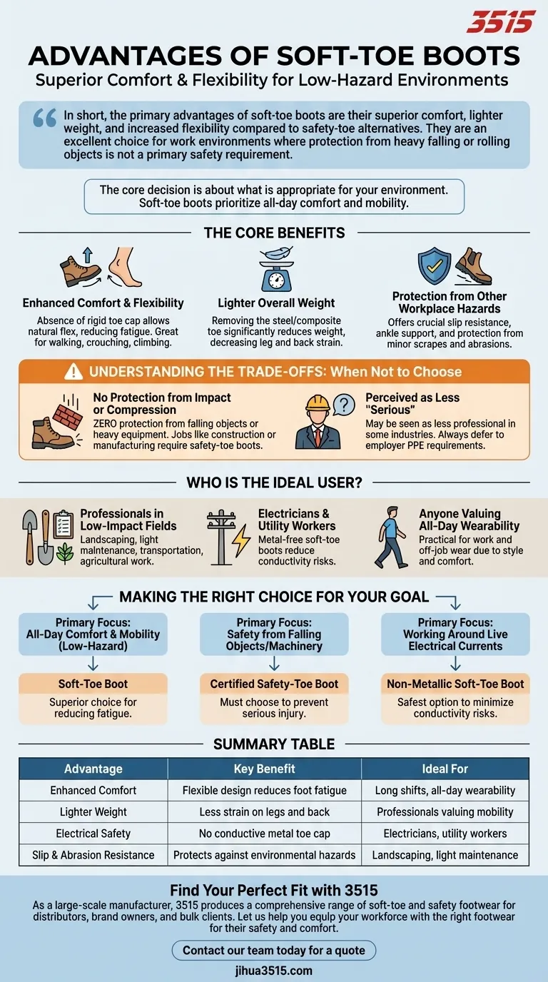 Quels sont les avantages des bottes à embout souple ? Confort supérieur et flexibilité pour les travaux à faible risque. Guide Visuel