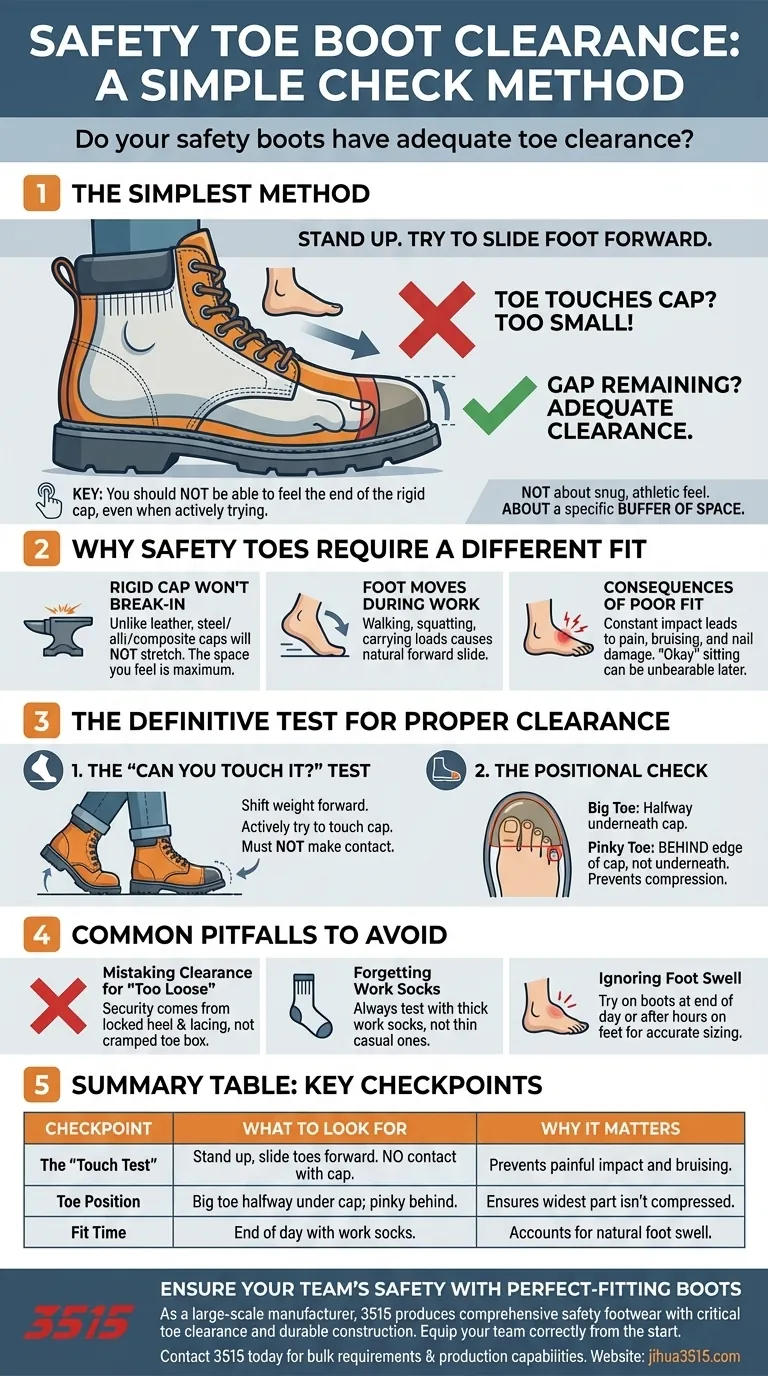 Quelle est la méthode simple pour vérifier si les bottes à embout de sécurité ont un dégagement adéquat pour les orteils ? Le test d'ajustement définitif Guide Visuel