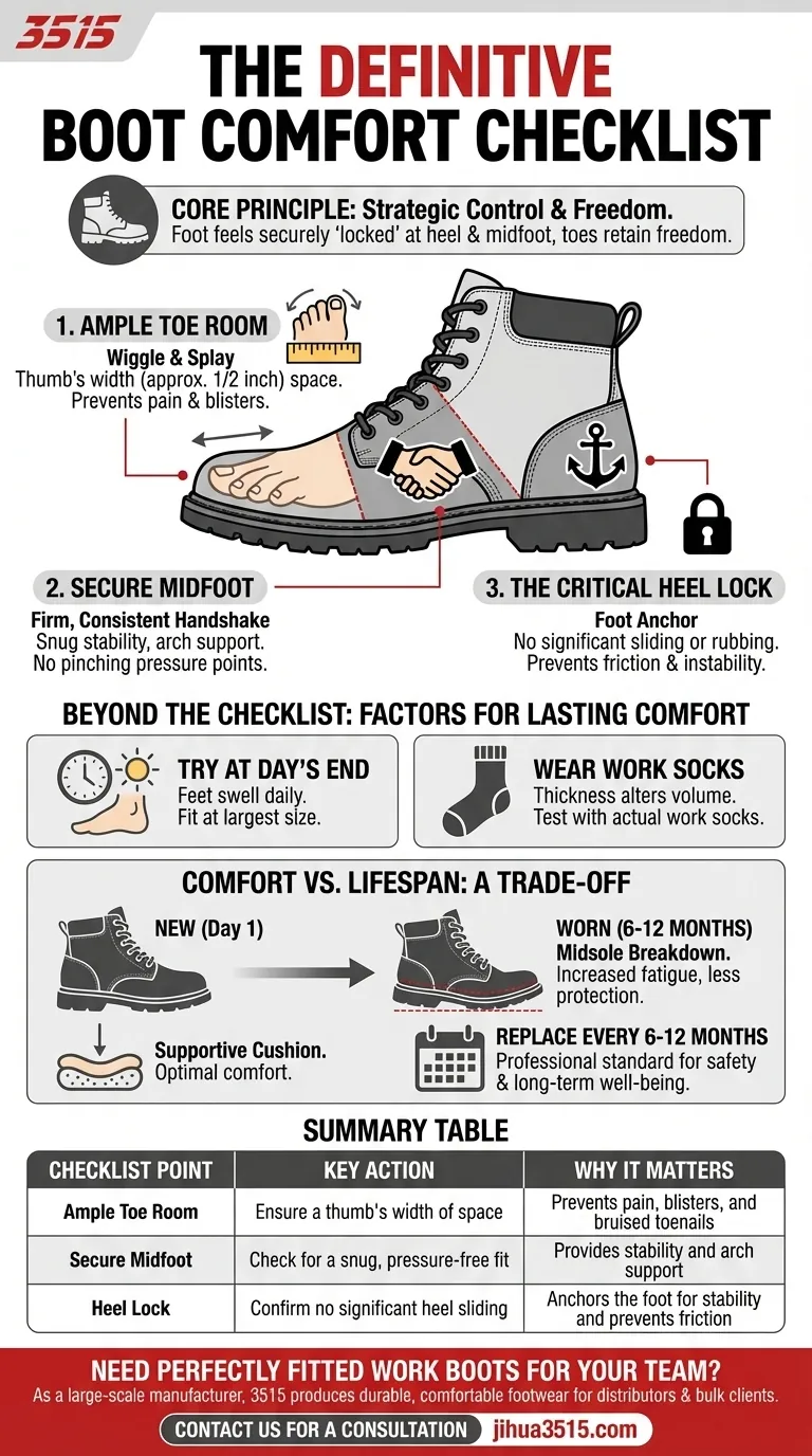 Que comprend la liste de contrôle du confort des bottes ? Un guide en 3 étapes pour un ajustement parfait Guide Visuel