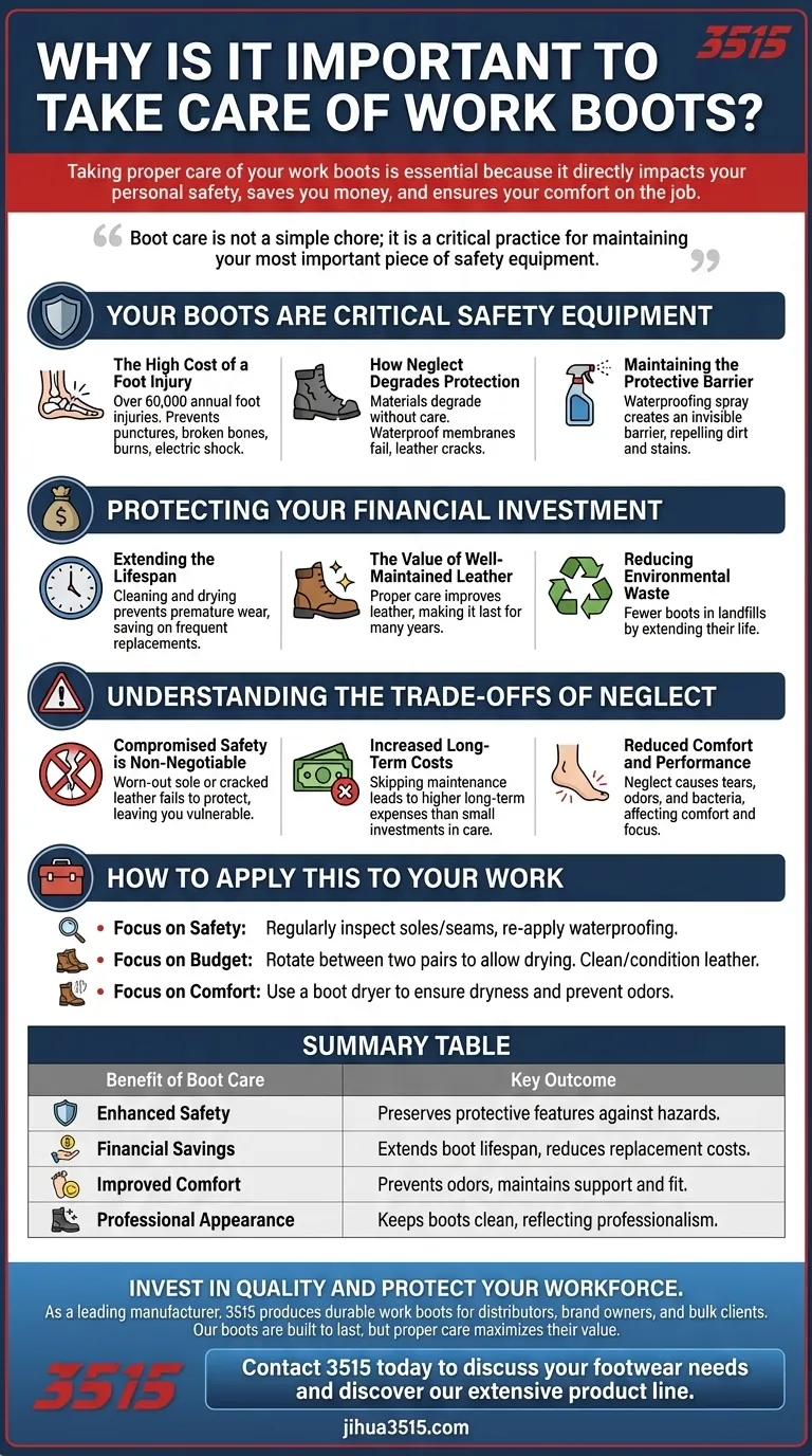Perché è importante prendersi cura degli scarponi da lavoro? Proteggi il tuo investimento, la sicurezza e il comfort Guida Visiva