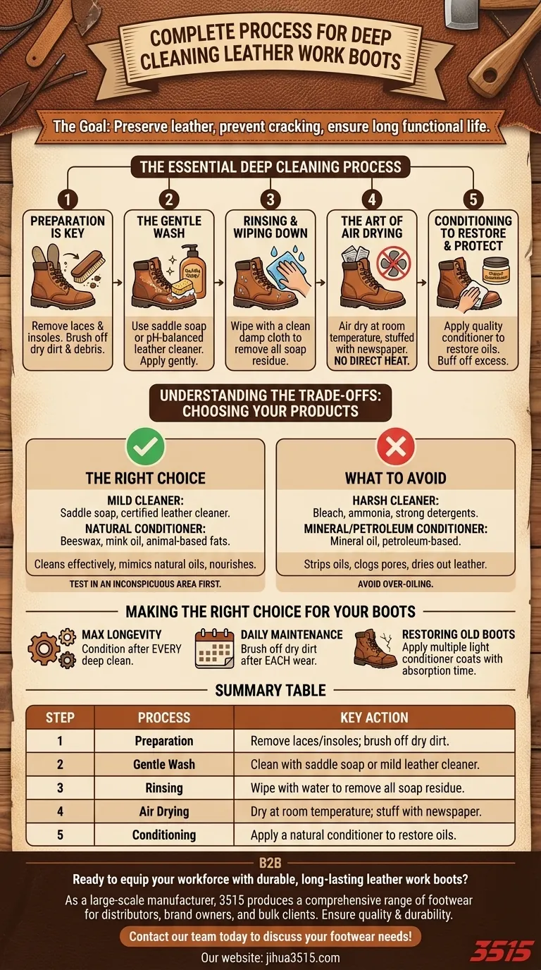 Qual è il processo completo per la pulizia profonda degli scarponi da lavoro in pelle? Una guida passo passo per preservare il tuo investimento Guida Visiva