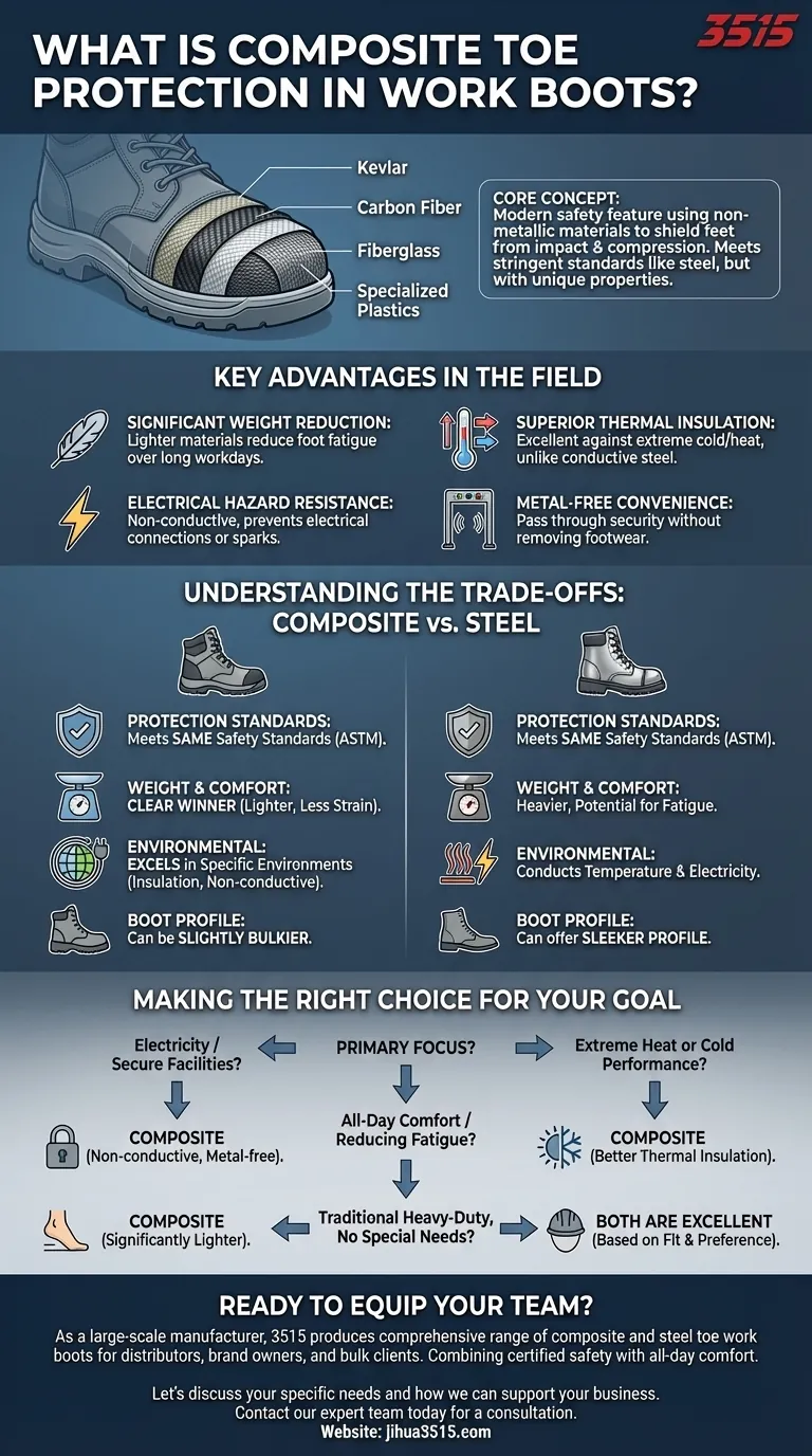 Qu'est-ce qu'une protection à embout composite dans les bottes de travail ? Des chaussures plus légères et plus sûres pour le travail moderne Guide Visuel