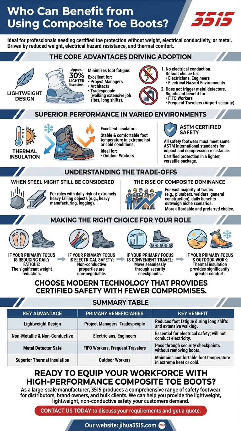 Qui peut bénéficier des bottes à embout composite ? Protection légère et non conductrice pour les métiers modernes Guide Visuel