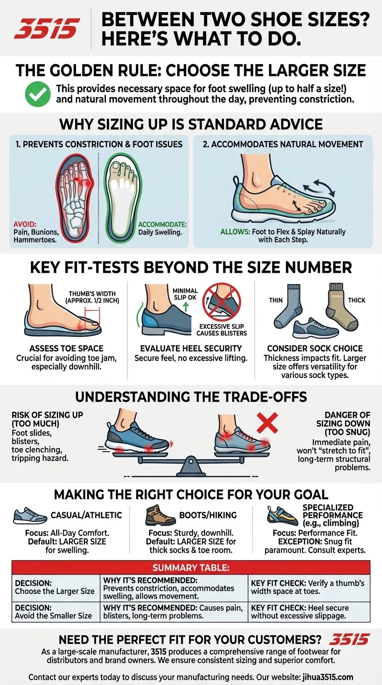 ¿Qué debes hacer si la medida de tu pie cae entre dos tallas? Elige la talla más grande para una comodidad duradera. Guía Visual