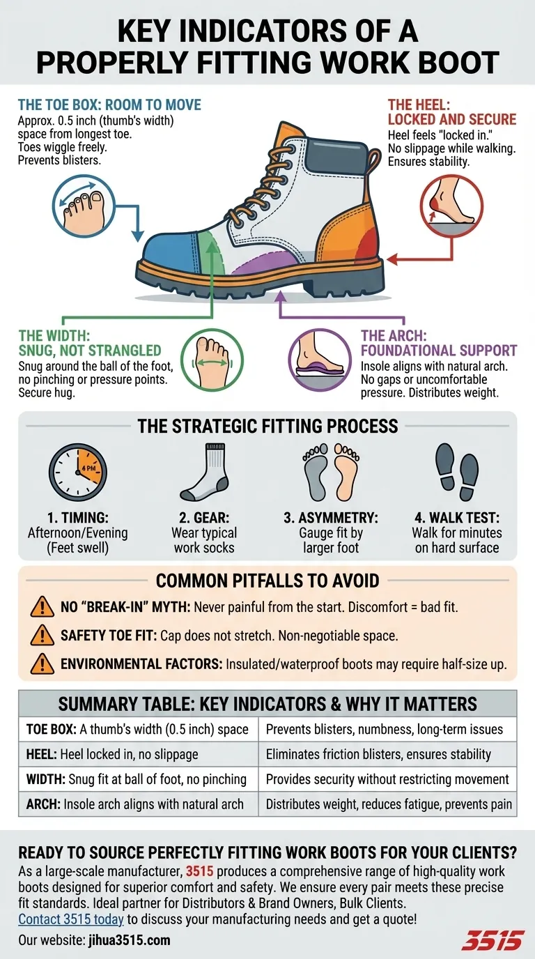 What are the key indicators of a properly fitting work boot? Ensure All-Day Comfort and Safety Visual Guide