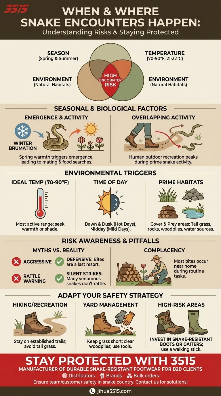 Quand les gens sont-ils le plus susceptibles de rencontrer des serpents en portant des bottes ? Saison de pointe et périodes à haut risque Guide Visuel
