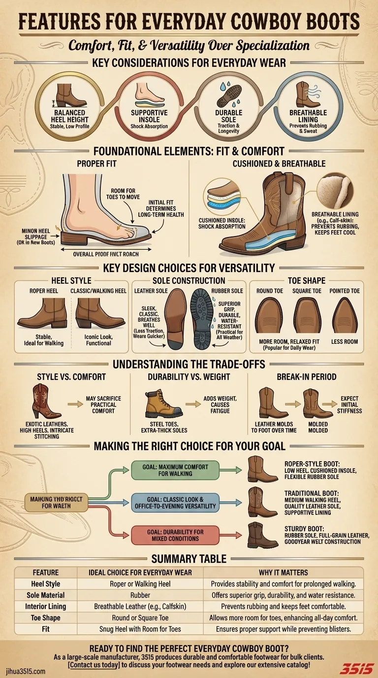 Quelles caractéristiques faut-il prendre en compte lors de la sélection de bottes de cowboy pour un usage quotidien ? Trouvez votre ajustement parfait pour un confort tout au long de la journée. Guide Visuel
