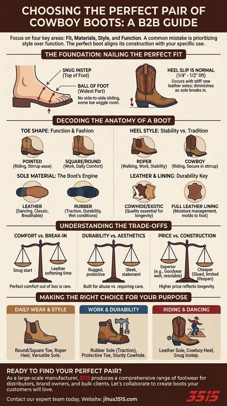 Que faut-il garder à l'esprit lors du choix de la paire de bottes de cowboy parfaite ? Facteurs clés pour l'ajustement, la fonctionnalité et le style Guide Visuel
