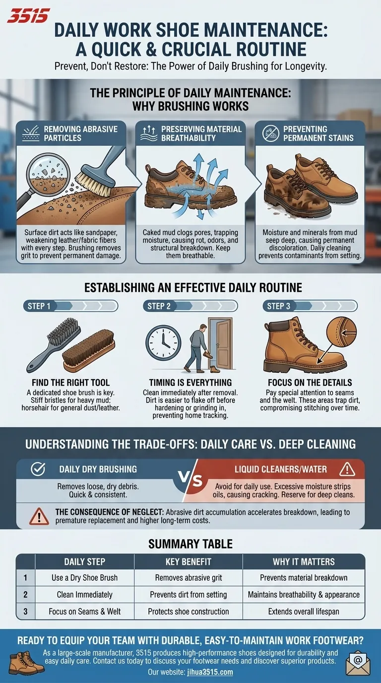 Comment nettoyer la saleté et la poussière des chaussures de travail quotidiennement ? Une routine simple de 60 secondes pour la longévité Guide Visuel