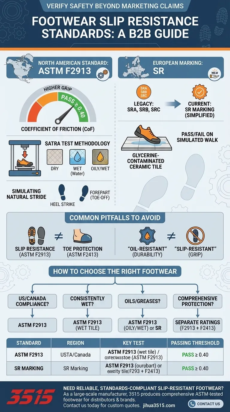 Quelles normes sont utilisées pour tester la résistance au glissement des chaussures ? Explication des marquages ASTM F2913 et SR Guide Visuel
