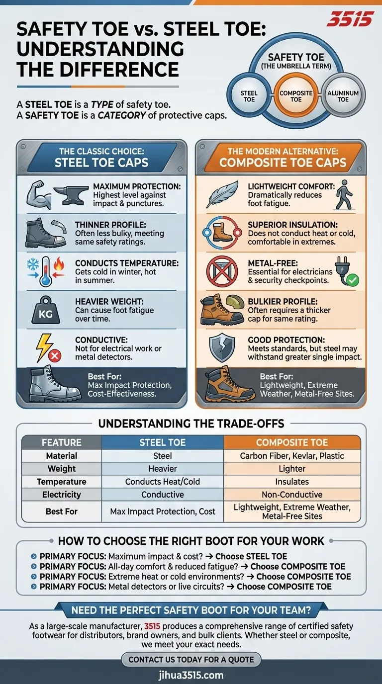 Qual é a diferença entre biqueira de segurança e biqueira de aço? Escolha o calçado de proteção adequado. Guia Visual