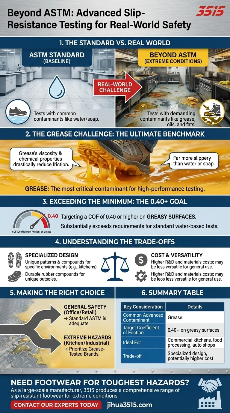 Que contaminantes adicionais algumas marcas podem testar além dos padrões ASTM? Teste de graxa para máxima resistência ao escorregamento Guia Visual