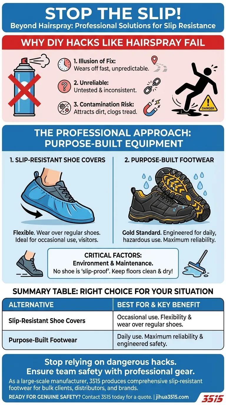 Quelle est une alternative recommandée à l'utilisation de la laque pour la résistance au glissement ? Abandonnez les astuces peu fiables pour une vraie sécurité Guide Visuel