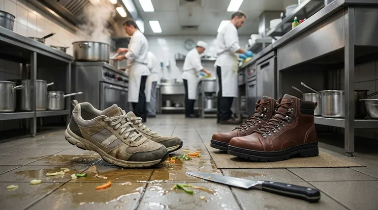 ¿Por qué las zapatillas deportivas normales no son adecuadas para entornos de cocina? Los peligros ocultos del calzado inadecuado