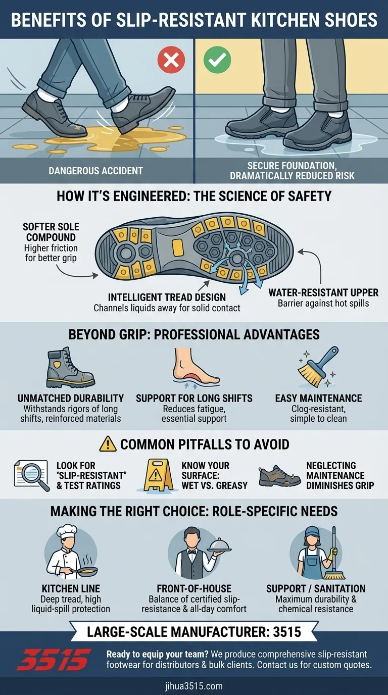 Quel est l'avantage de porter des chaussures de cuisine antidérapantes ? Prévenez les glissades et les chutes coûteuses dans votre cuisine Guide Visuel