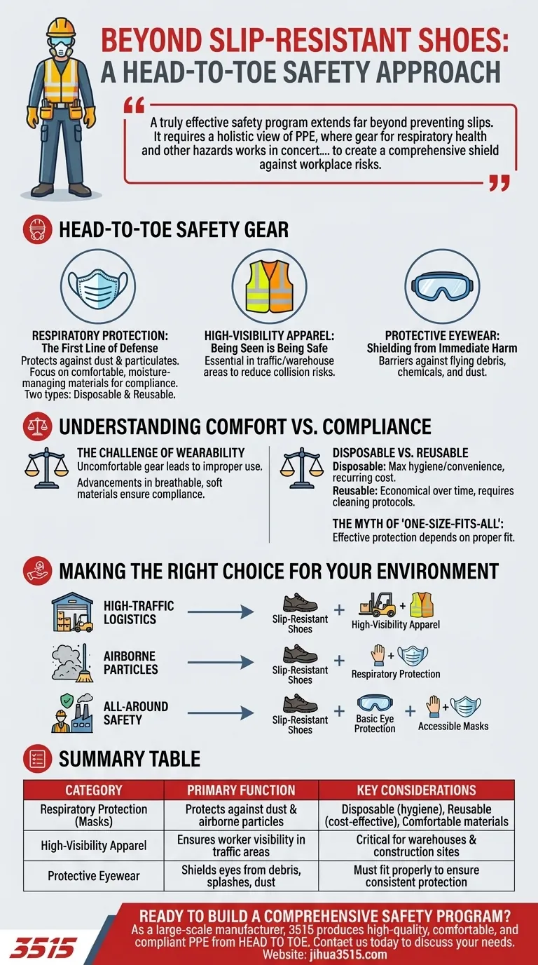 Quels autres produits de sécurité sont disponibles en plus des chaussures antidérapantes ? Élaborez une stratégie EPI de la tête aux pieds. Guide Visuel