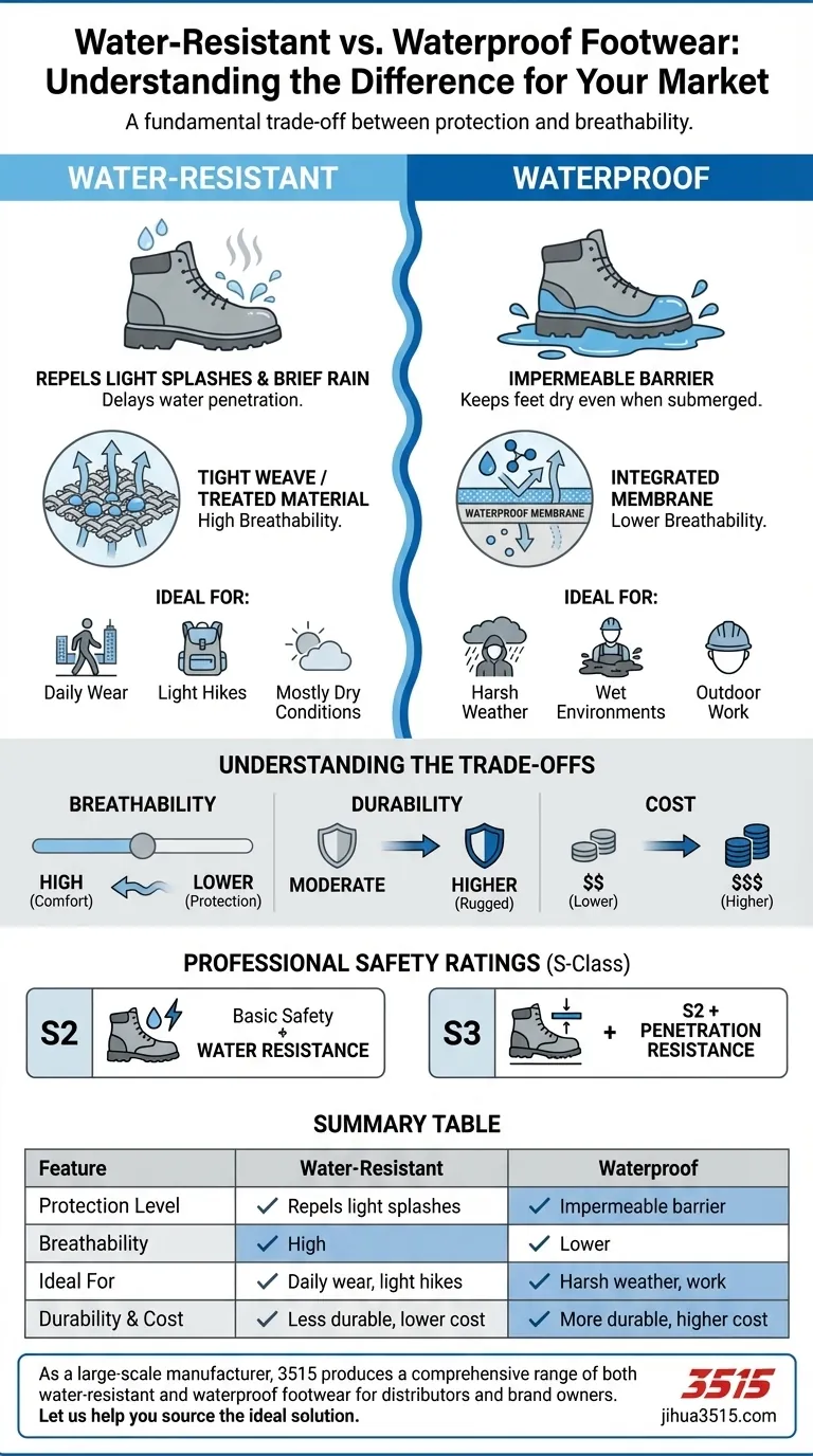 Qual è la differenza tra calzature resistenti all'acqua e impermeabili? Scegli la protezione giusta per le tue esigenze Guida Visiva