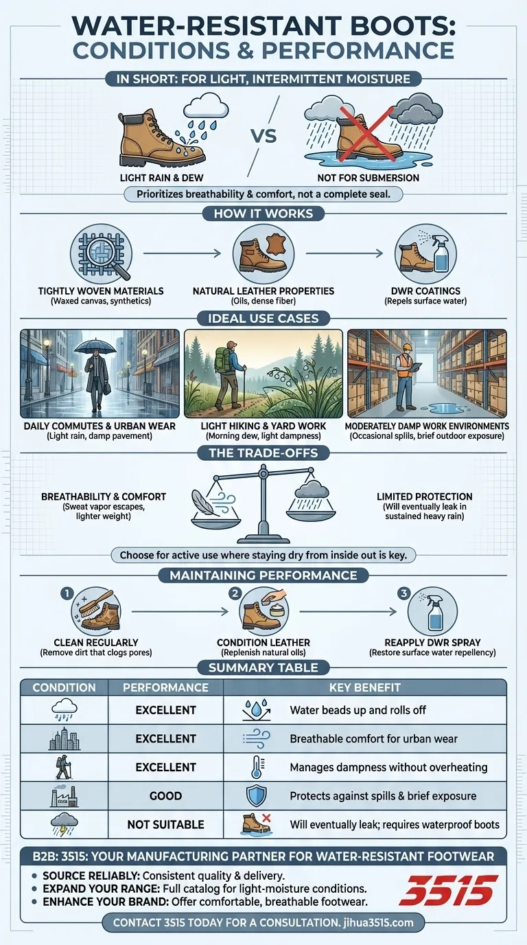 Pour quelles conditions les bottes résistantes à l'eau conviennent-elles ? Confort optimal pour l'humidité légère Guide Visuel