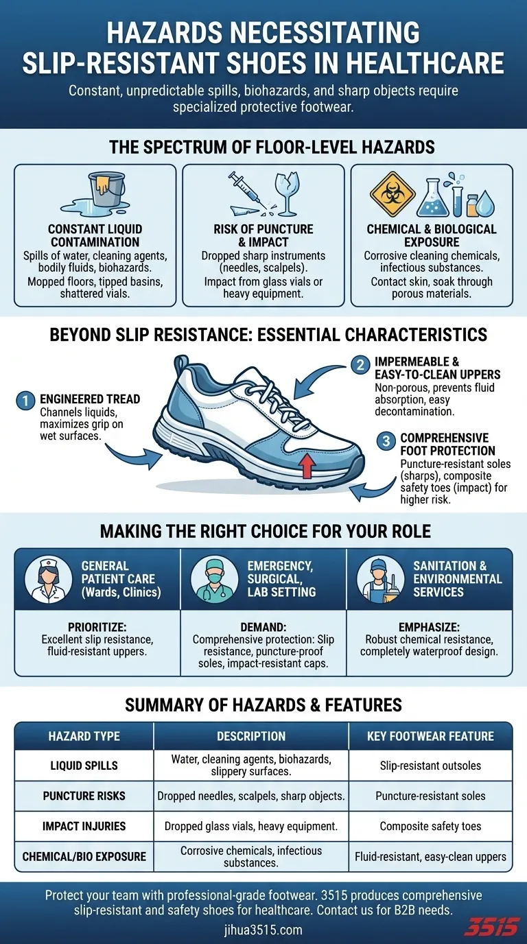 Quels sont les dangers auxquels les professionnels de la santé sont confrontés et qui nécessitent des chaussures antidérapantes ? Assurer une sécurité complète des pieds et le contrôle des infections. Guide Visuel
