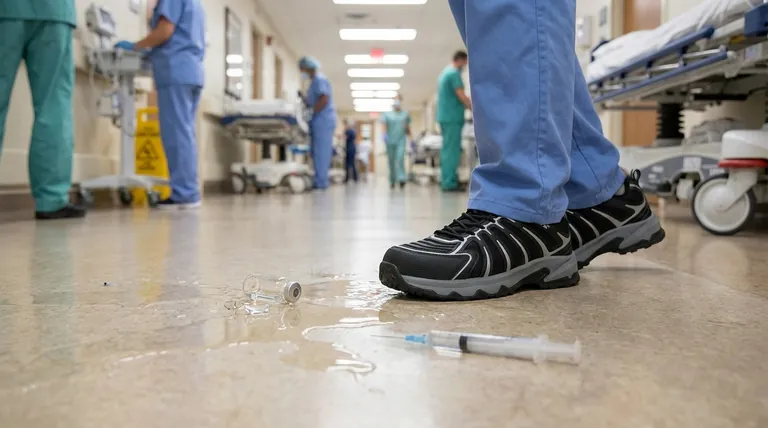 Quels sont les dangers auxquels les professionnels de la santé sont confrontés et qui nécessitent des chaussures antidérapantes ? Assurer une sécurité complète des pieds et le contrôle des infections.