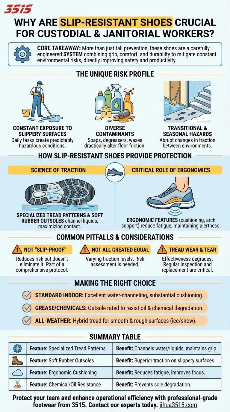 Pourquoi les chaussures antidérapantes sont-elles cruciales pour les agents d'entretien et de nettoyage ? Prévenir les chutes & Augmenter la productivité Guide Visuel