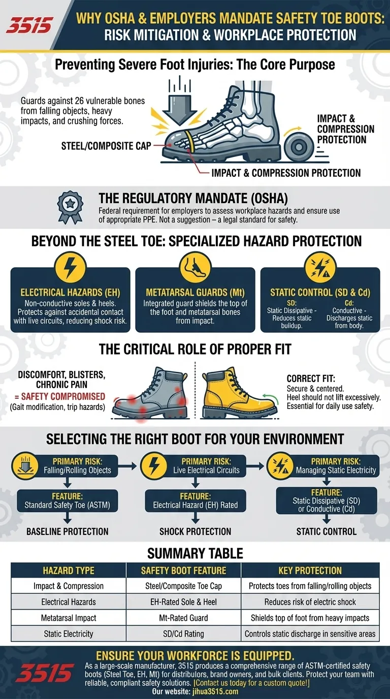 Почему OSHA или работодатель могут требовать защитную обувь с усиленным носком? Важная защита для опасных рабочих мест Визуальное руководство