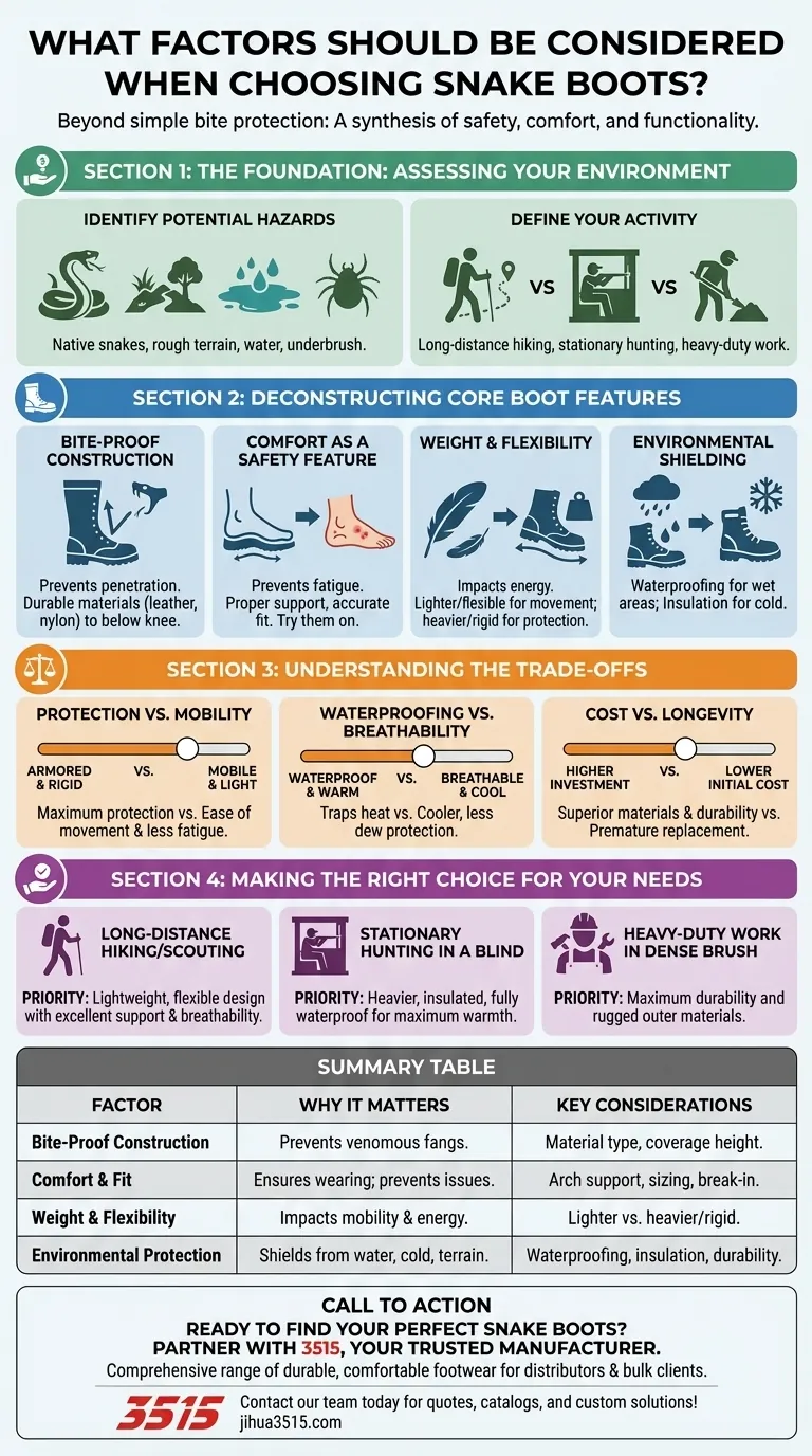 Quels facteurs faut-il prendre en compte lors du choix de bottes anti-serpent ? Équilibre entre protection, confort et mobilité Guide Visuel