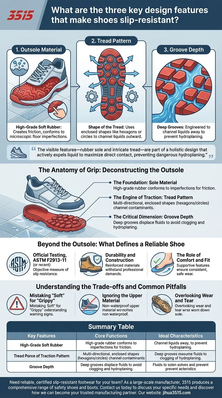 Quelles sont les trois caractéristiques de conception clés qui rendent les chaussures antidérapantes ? Maîtriser la science de l'adhérence Guide Visuel
