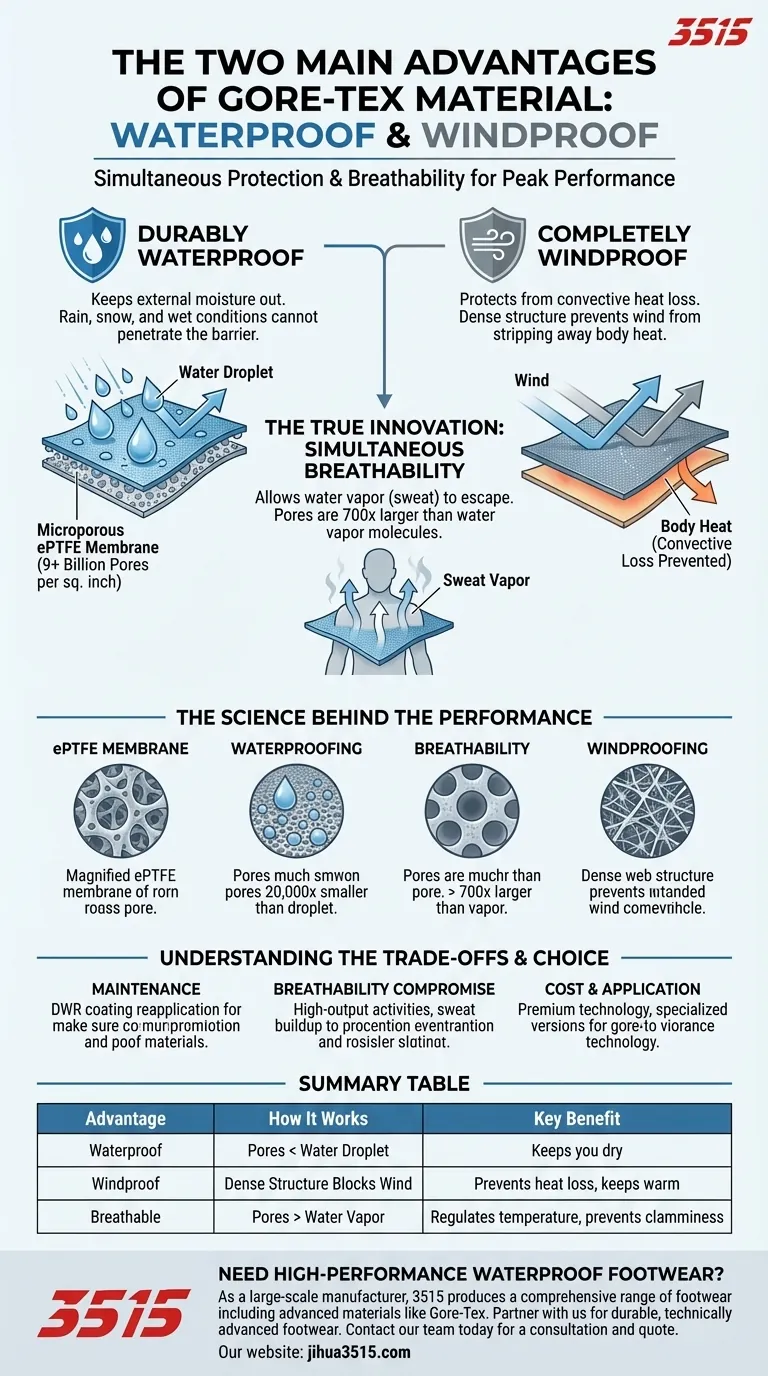 Quels sont les deux principaux avantages du matériau Gore-Tex ? Protection imbattable contre l'eau et le vent Guide Visuel