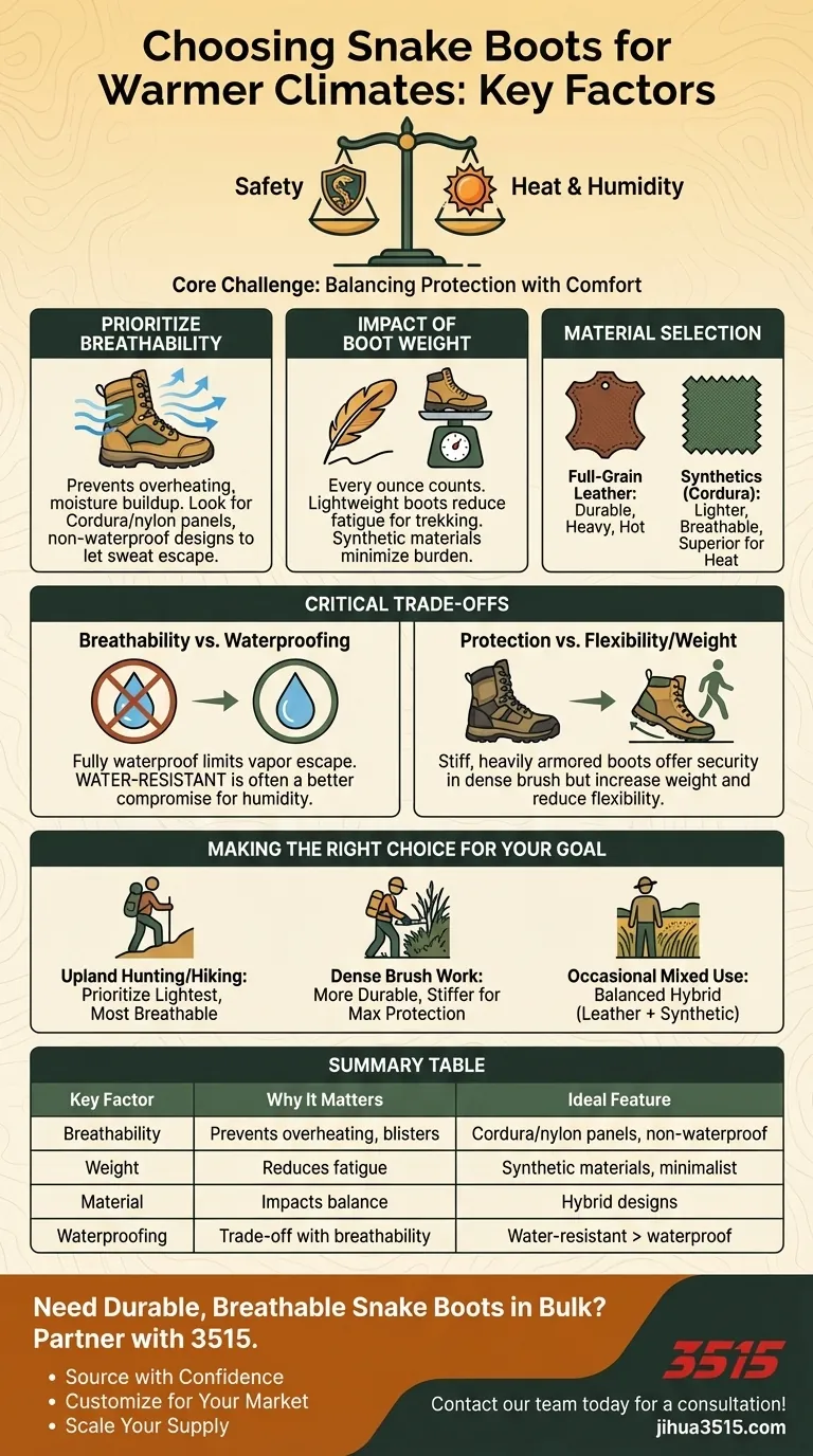Quels facteurs faut-il prendre en compte lors du choix de bottes anti-serpent pour les climats plus chauds ? Prioriser la respirabilité et la sécurité légère Guide Visuel