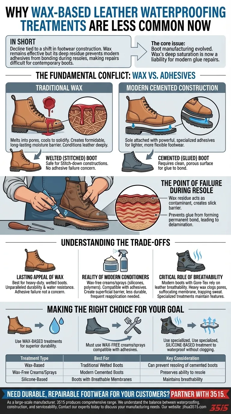 Pourquoi les traitements imperméabilisants à base de cire pour le cuir sont-ils moins courants aujourd'hui ? L'impact de la construction moderne des bottes Guide Visuel