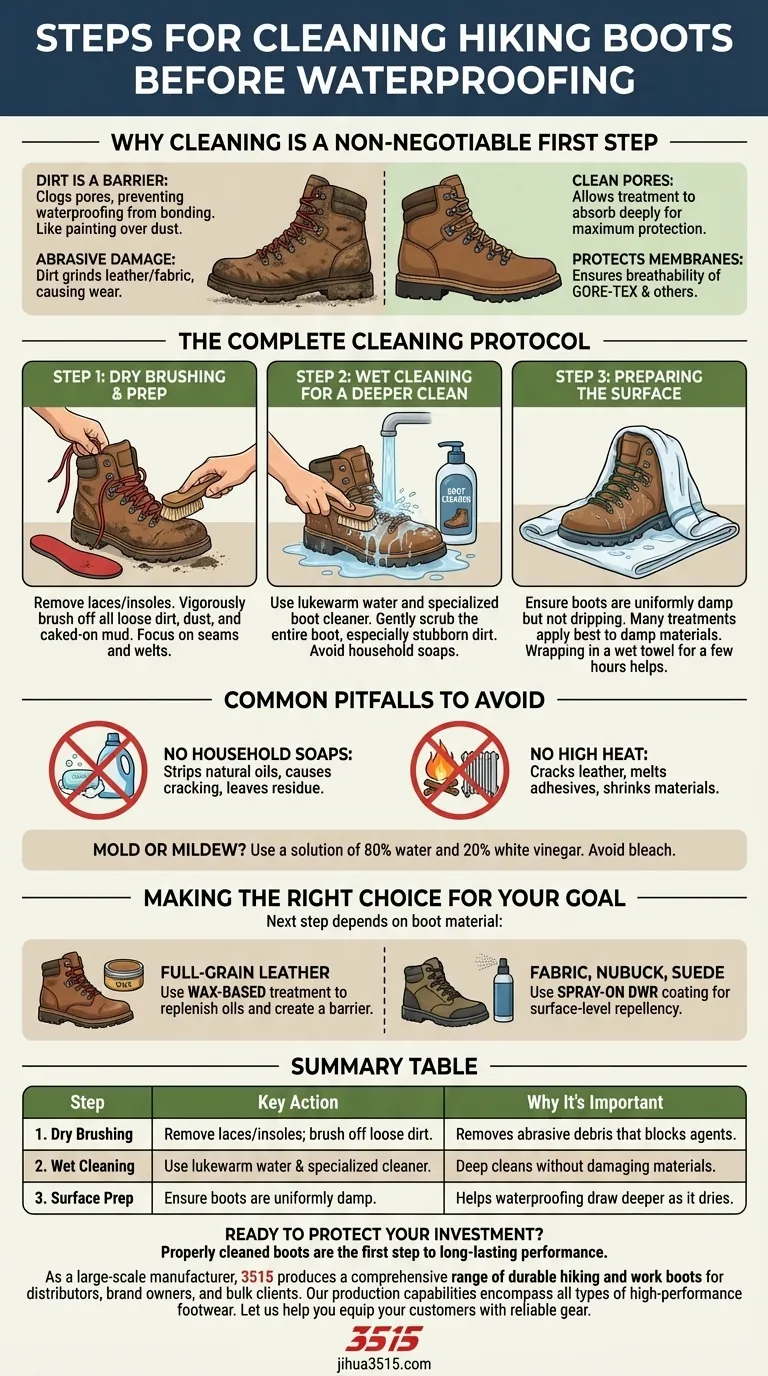 Каковы шаги по очистке походных ботинок перед водоотталкивающей обработкой? Руководство по предварительной обработке Визуальное руководство