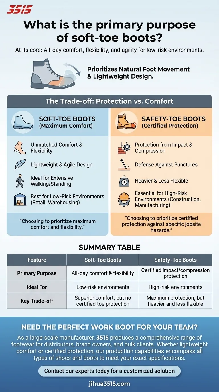 Quel est l'objectif principal des bottes à embout souple ? Prioriser le confort et l'agilité toute la journée Guide Visuel