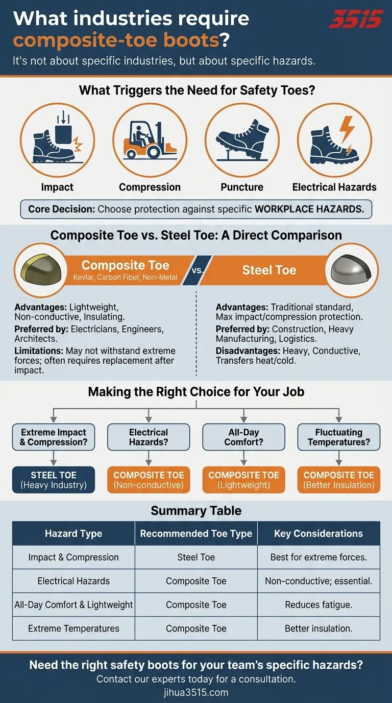 Quelles industries exigent des bottes à embout composite ? Choisissez la bonne protection pour les dangers de votre travail Guide Visuel