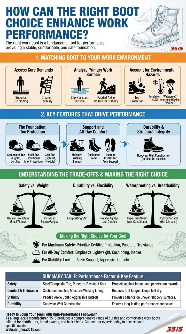 Comment le choix de la bonne chaussure de travail peut-il améliorer les performances au travail ? Améliorer la sécurité, le confort et l'endurance Guide Visuel