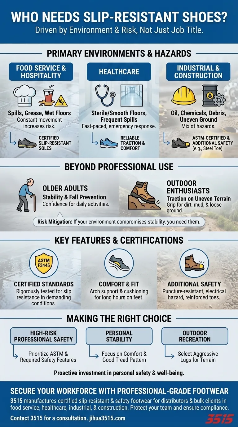 Qui a généralement besoin de chaussures antidérapantes ? Sécurisez votre démarche dans les environnements dangereux Guide Visuel