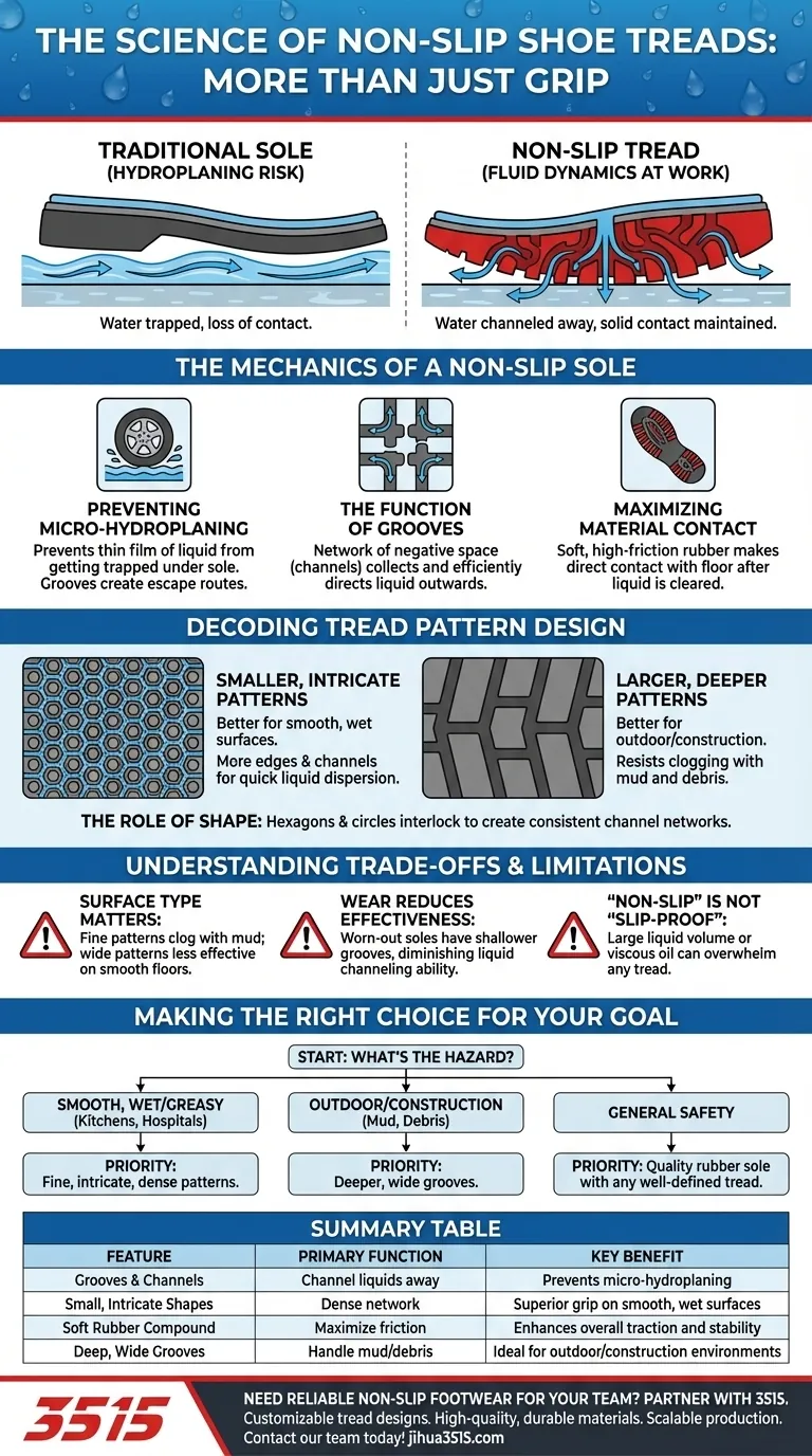 Qual é o propósito do padrão de sola em sapatos antiderrapantes? Domine a Dinâmica dos Fluidos para Máxima Aderência Guia Visual