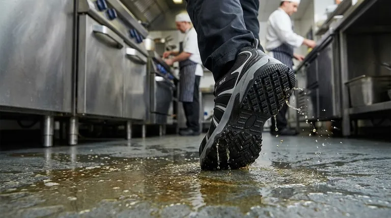 Welche Kombination von Merkmalen verhindert, dass rutschfeste Schuhe rutschen? Die Wissenschaft des Sohlenmaterials, des Profils und der Flüssigkeitsverdrängung