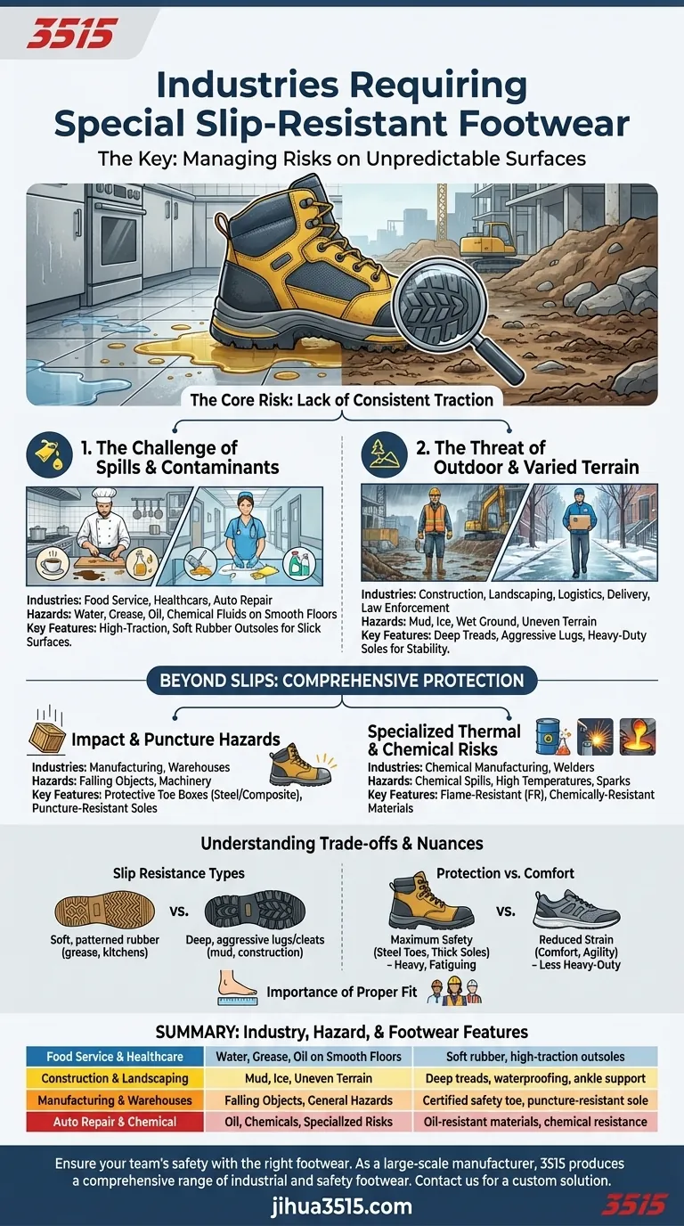 Quais indústrias exigem calçados especiais antiderrapantes? Proteja sua força de trabalho contra escorregões e quedas Guia Visual