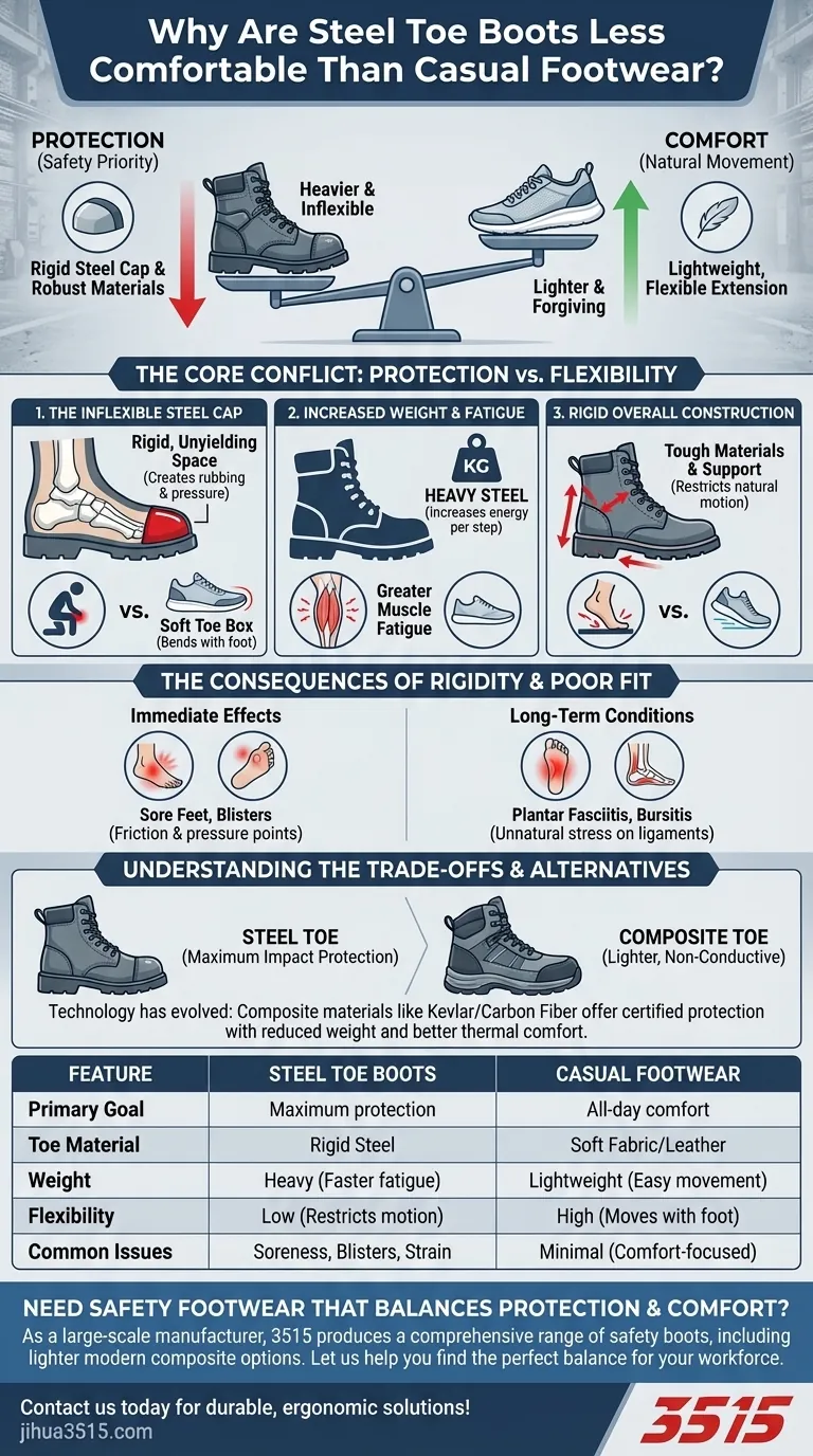 لماذا تكون أحذية مقدمة الصلب أقل راحة بشكل عام من الأحذية الكاجوال؟ المفاضلة بين الحماية والراحة دليل مرئي