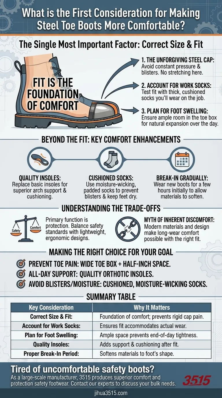 Какое первое условие для повышения комфорта ботинок со стальным носком? Начните с идеальной посадки Визуальное руководство