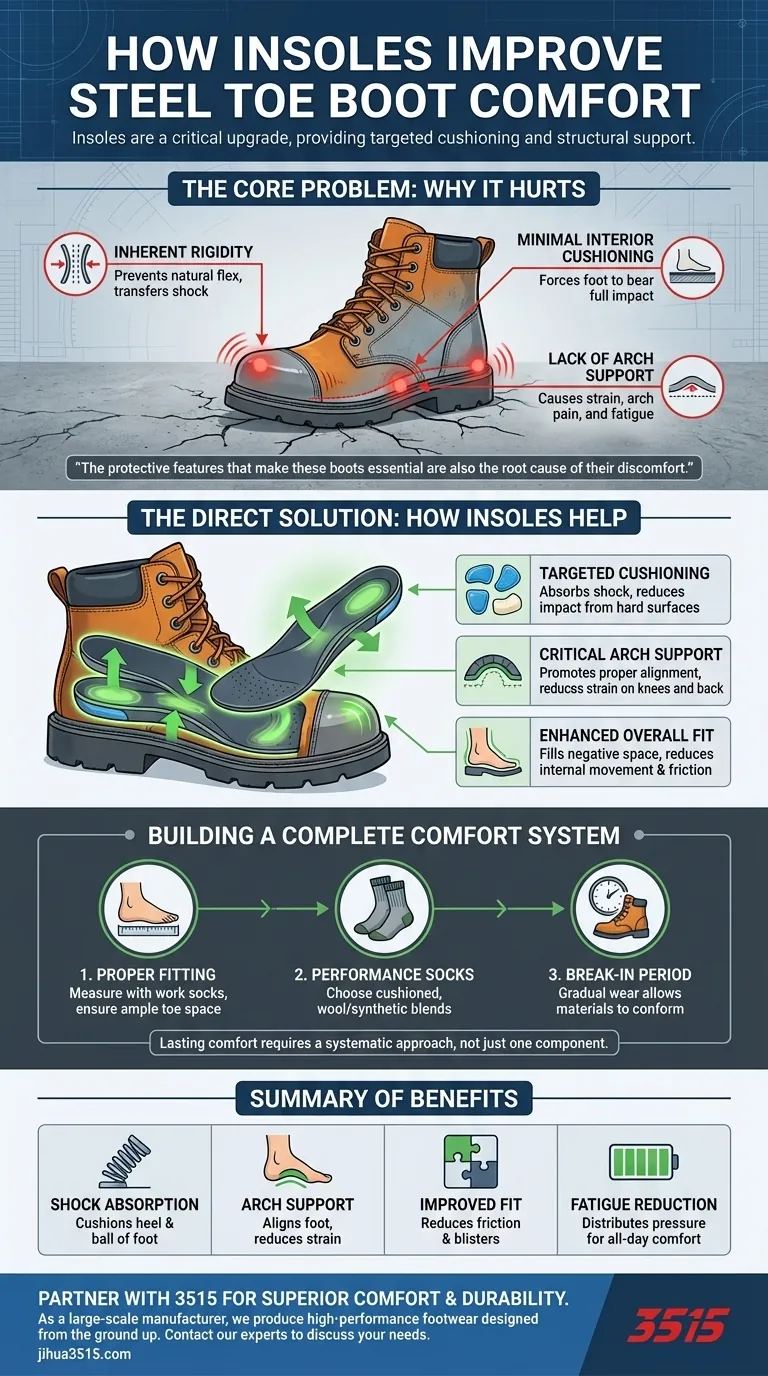 Como as palmilhas podem melhorar o conforto das botas com biqueira de aço? Transforme o seu dia de trabalho com suporte direcionado Guia Visual