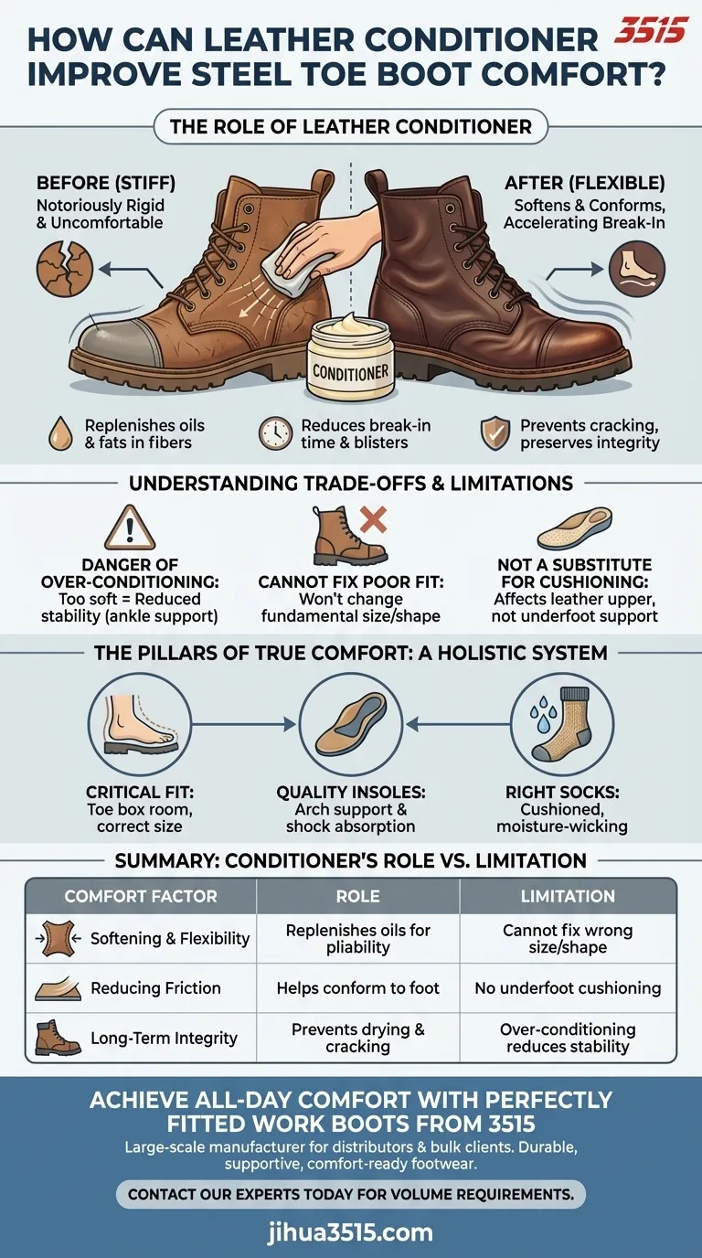 Как кондиционер для кожи может повысить комфорт ботинок со стальным носком? Смягчение жесткой кожи для лучшей посадки Визуальное руководство