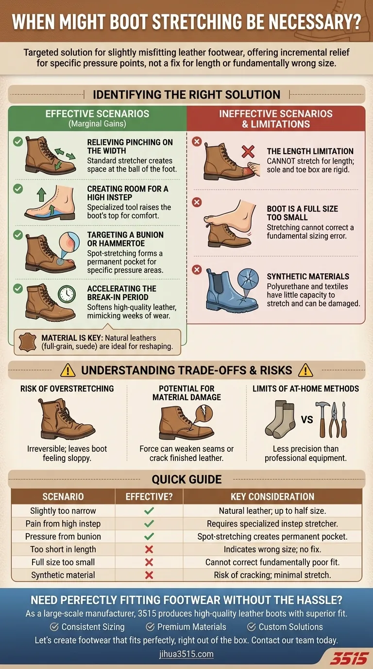 Quando potrebbe essere necessario allungare gli stivali? Una guida per risolvere problemi specifici di vestibilità Guida Visiva