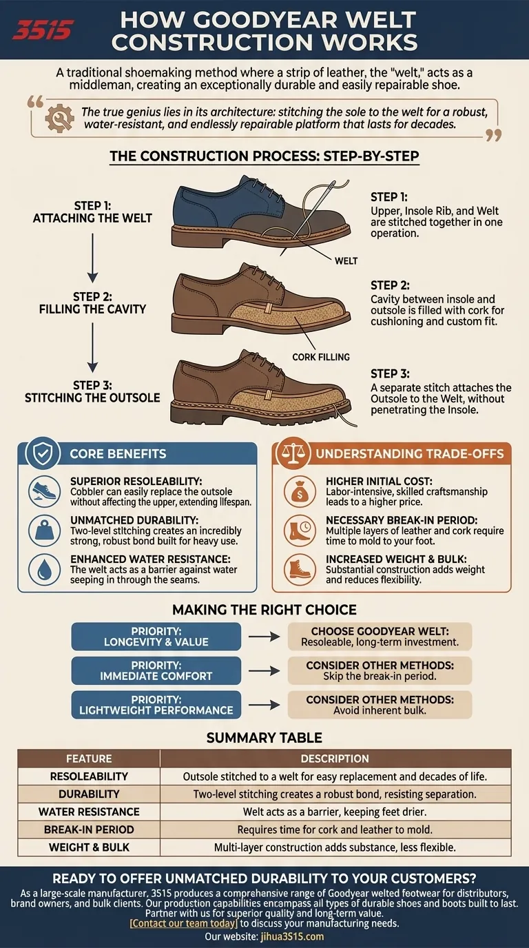 Como funciona o processo de construção Goodyear Welt? Descubra o segredo para calçados que duram décadas Guia Visual