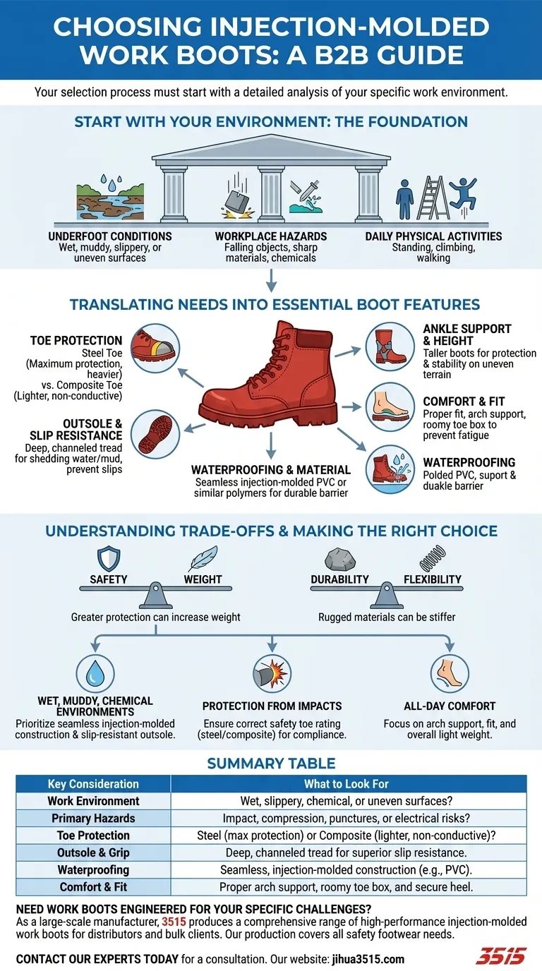 Что следует учитывать при выборе литьевых рабочих ботинок? Подберите ботинки, соответствующие опасностям вашей работы Визуальное руководство