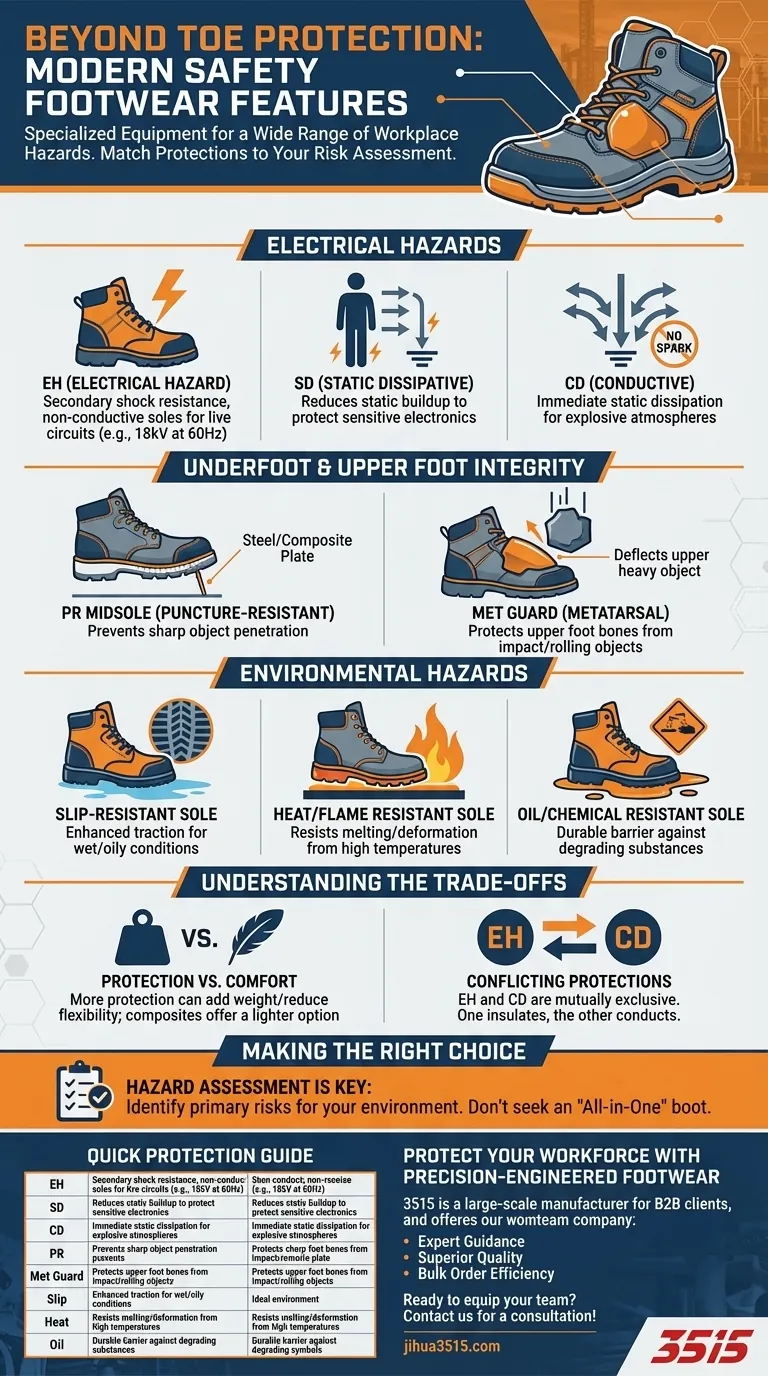 Какие специализированные функции доступны в современной защитной обуви помимо защиты носка? Повышенная безопасность на рабочем месте Визуальное руководство