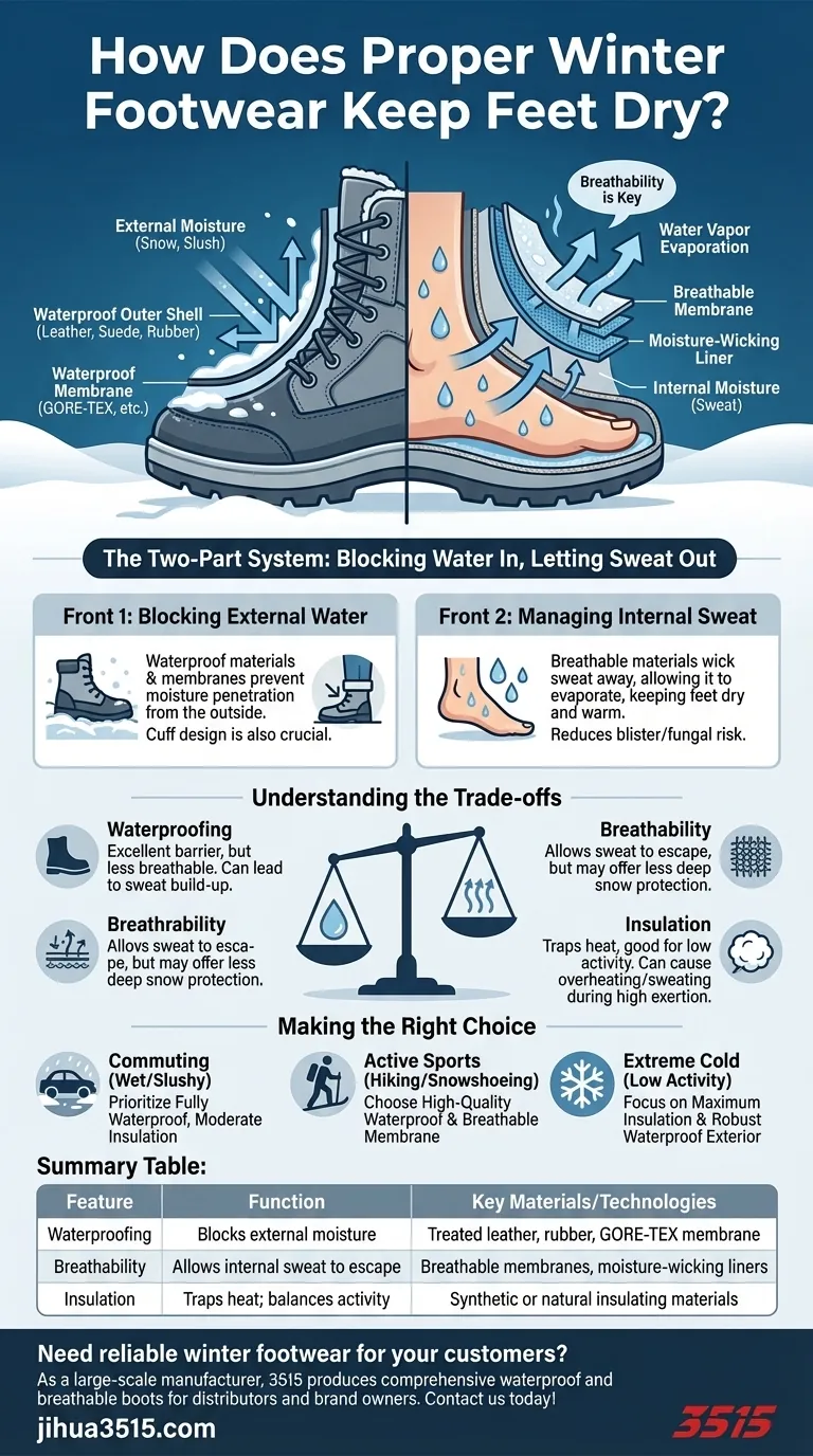 In che modo le calzature invernali adeguate aiutano a mantenere i piedi asciutti? La doppia difesa contro l'umidità Guida Visiva