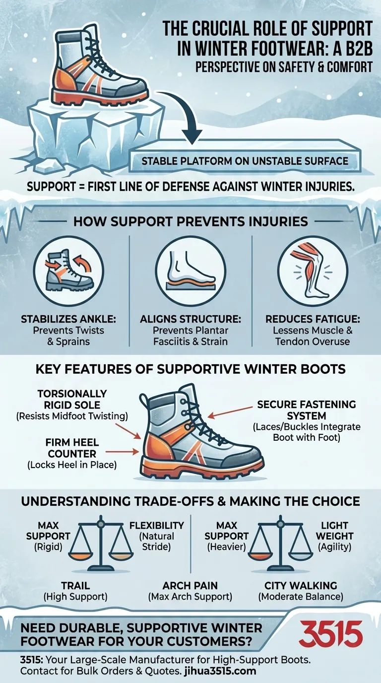 Por que o suporte é importante no calçado de inverno? Previne lesões e aumenta a estabilidade Guia Visual